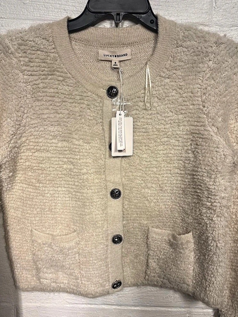 Lucky Brand Raglan Sleeve Bouclé Cardigan Cream Medium NWT